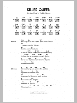 page one of Killer Queen (Guitar Chords/Lyrics)