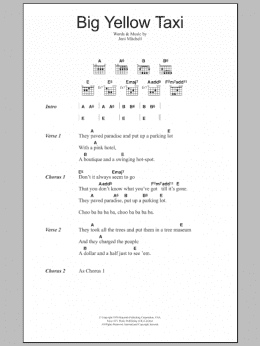 page one of Big Yellow Taxi (Guitar Chords/Lyrics)