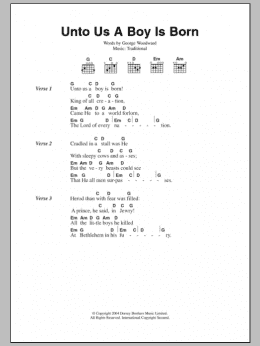 page one of Unto Us A Boy Is Born (Guitar Chords/Lyrics)