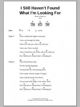 page one of I Still Haven't Found What I'm Looking For (Guitar Chords/Lyrics)