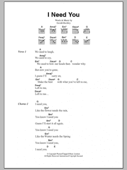 page one of I Need You (Guitar Chords/Lyrics)