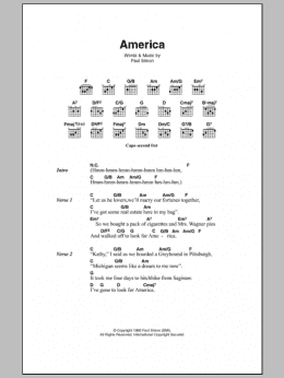 page one of America (Guitar Chords/Lyrics)