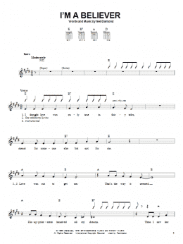 page one of I'm A Believer (Easy Guitar)