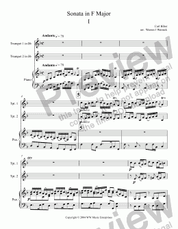 page one of Sonata in G Major for 2 trumpets and piano