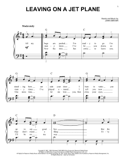 page one of Leaving On A Jet Plane (Easy Piano)