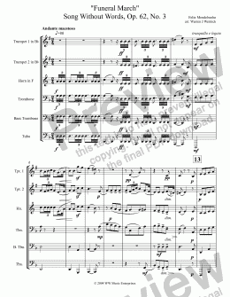 page one of "Trauermarsch" (Funeral March) from Song Without Words, Op. 62, No. 3  for Brass Sextet