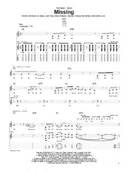 page one of Missing (Guitar Tab)