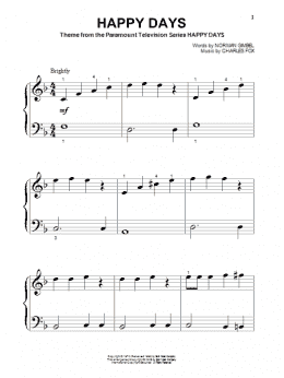 page one of Happy Days (Beginning Piano Solo)