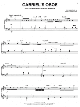 page one of Gabriel's Oboe (from The Mission) (Piano Solo)