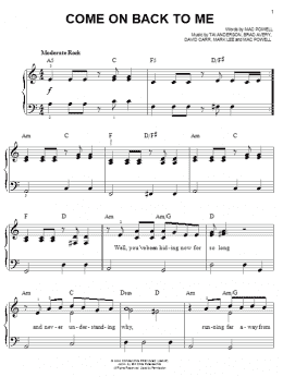 page one of Come On Back To Me (Easy Piano)