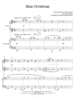 page one of Blue Christmas (Piano Duet)