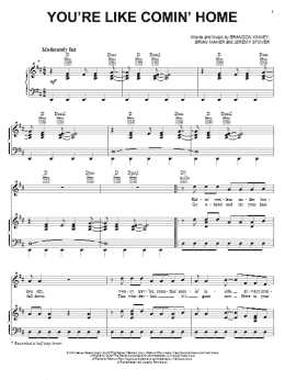 page one of You're Like Comin' Home (Piano, Vocal & Guitar Chords (Right-Hand Melody))