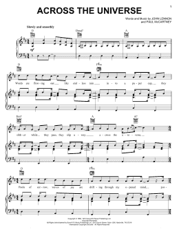 page one of Across The Universe (Piano, Vocal & Guitar Chords (Right-Hand Melody))