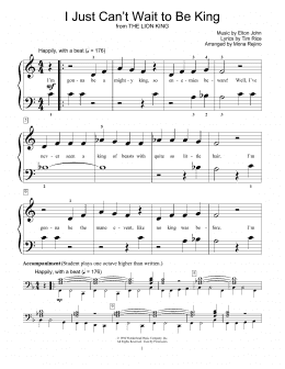 page one of I Just Can't Wait To Be King (from The Lion King) (arr. Mona Rejino) (Educational Piano)