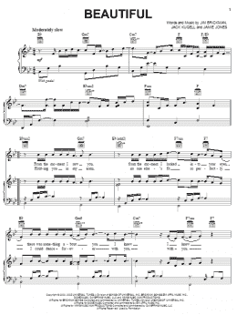 page one of Beautiful (Piano, Vocal & Guitar Chords (Right-Hand Melody))