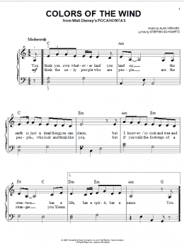 page one of Colors Of The Wind (from Pocahontas) (Easy Piano)