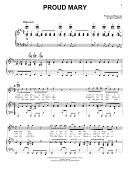 page one of Proud Mary (Piano, Vocal & Guitar Chords (Right-Hand Melody))