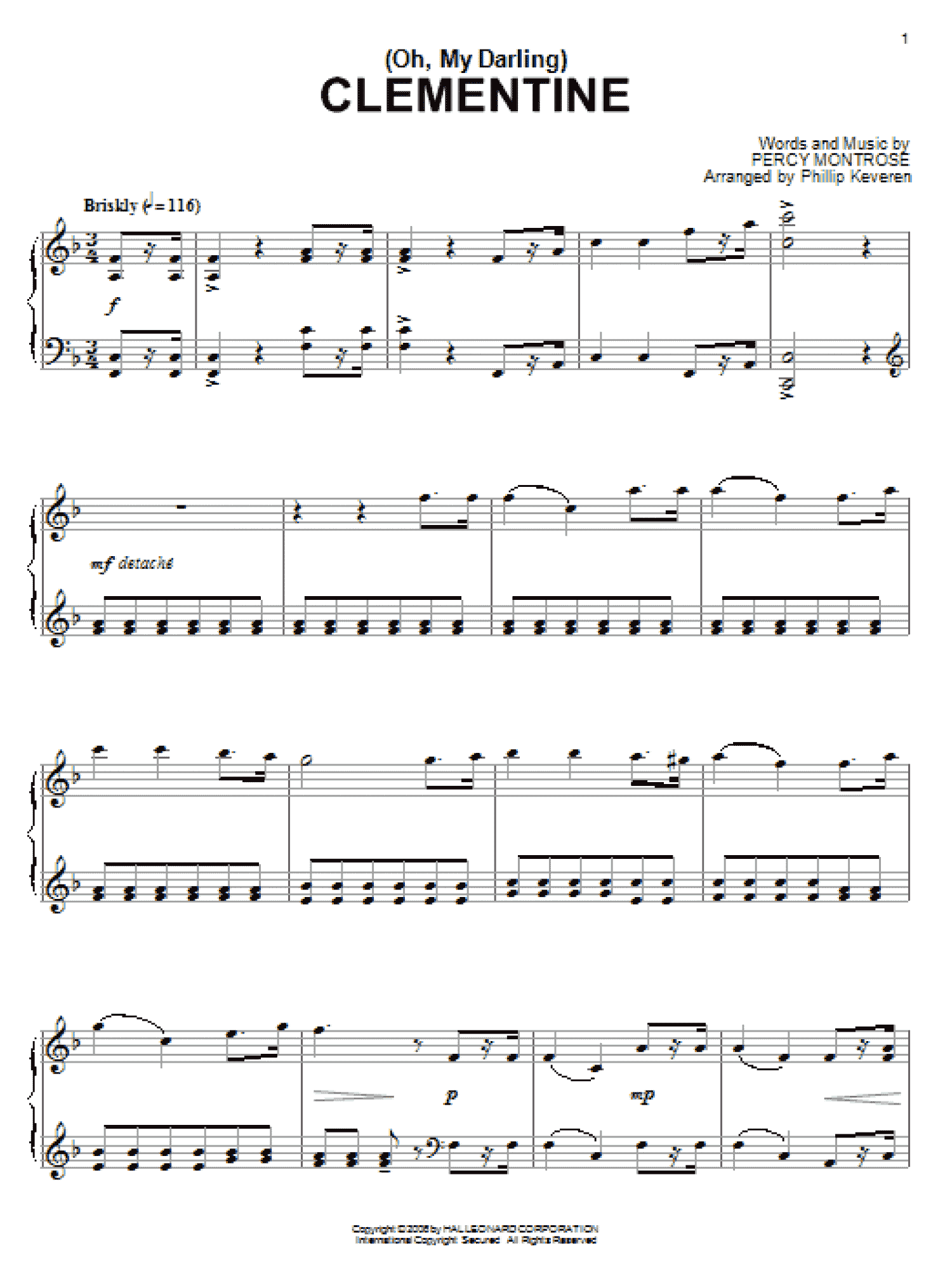 Oh My Darling Clementine Piano Solo Print Sheet Music Now