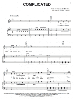 page one of Complicated (Piano, Vocal & Guitar Chords (Right-Hand Melody))