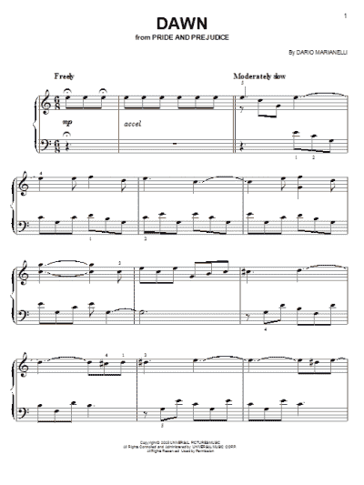 Dawn (from Pride And Prejudice) (Easy Piano) - Print Sheet Music Now