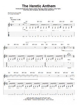 page one of The Heretic Anthem (Guitar Tab (Single Guitar))