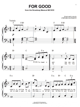 page one of For Good (from Wicked) (Big Note Piano)