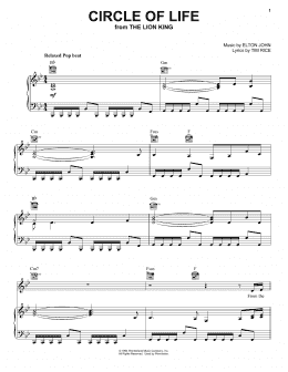 page one of Circle Of Life (from The Lion King) (Piano, Vocal & Guitar Chords (Right-Hand Melody))