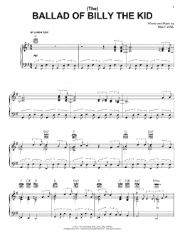 page one of (The) Ballad Of Billy The Kid (Piano, Vocal & Guitar Chords (Right-Hand Melody))