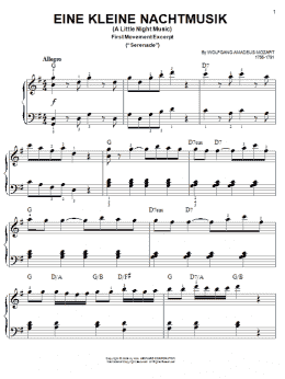 page one of Eine Kleine Nachtmusik ("Serenade"), First Movement Excerpt (Easy Piano)