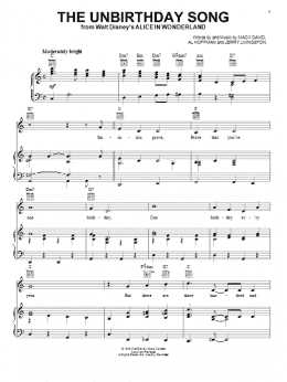 page one of The Unbirthday Song (from Alice In Wonderland) (Piano, Vocal & Guitar Chords (Right-Hand Melody))