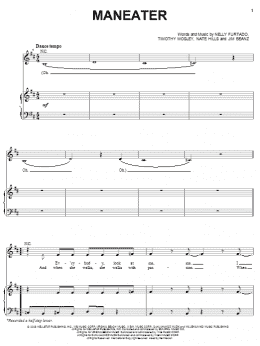 page one of Maneater (Piano, Vocal & Guitar Chords (Right-Hand Melody))