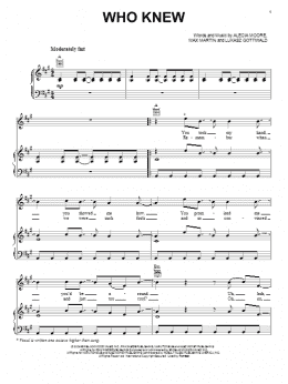 page one of Who Knew (Piano, Vocal & Guitar Chords (Right-Hand Melody))