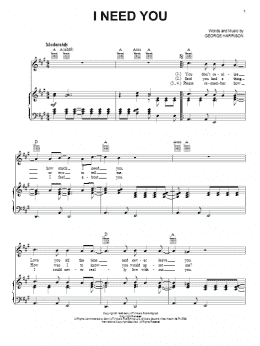 page one of I Need You (Piano, Vocal & Guitar Chords (Right-Hand Melody))