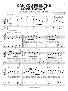 page one of Can You Feel The Love Tonight (from The Lion King) (Big Note Piano)