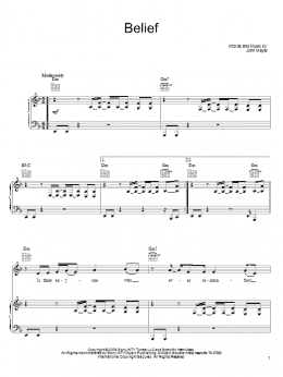 page one of Belief (Piano, Vocal & Guitar Chords (Right-Hand Melody))