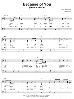 page one of Because Of You (There's A Place) (Piano, Vocal & Guitar Chords (Right-Hand Melody))