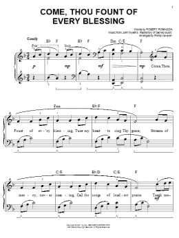 page one of Come, Thou Fount of Every Blessing (arr. Phillip Keveren) (Easy Piano)