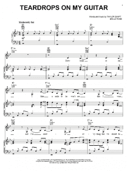 page one of Teardrops On My Guitar (Piano, Vocal & Guitar Chords (Right-Hand Melody))