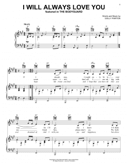 page one of I Will Always Love You (Piano, Vocal & Guitar Chords (Right-Hand Melody))