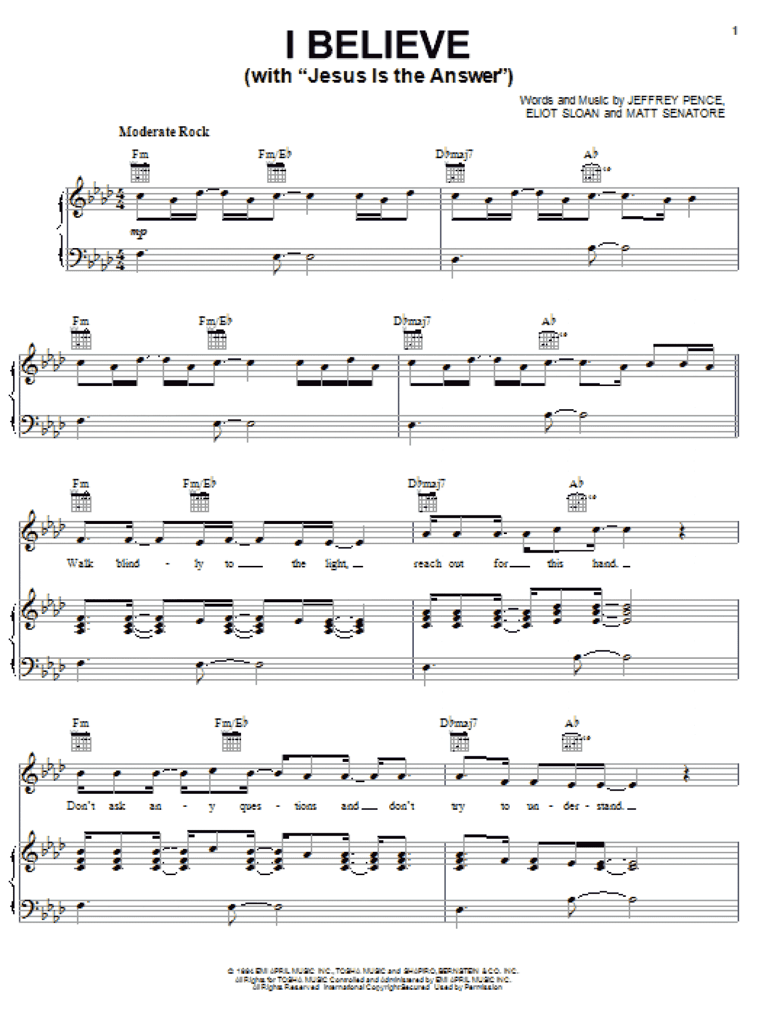 I Believe (Piano, Vocal & Guitar Chords (Right-Hand Melody))