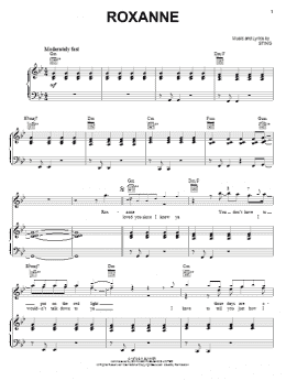 page one of Roxanne (Piano, Vocal & Guitar Chords (Right-Hand Melody))