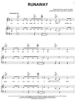 page one of Runaway (Piano, Vocal & Guitar Chords (Right-Hand Melody))