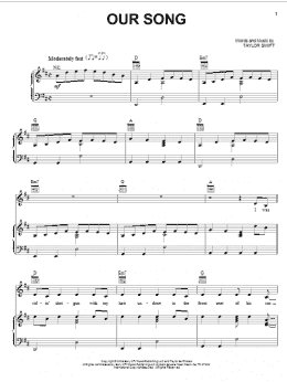 page one of Our Song (Piano, Vocal & Guitar Chords (Right-Hand Melody))