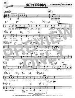 page one of Yesterday (Real Book – Melody, Lyrics & Chords)