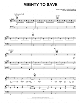 page one of Mighty To Save (Piano, Vocal & Guitar Chords (Right-Hand Melody))