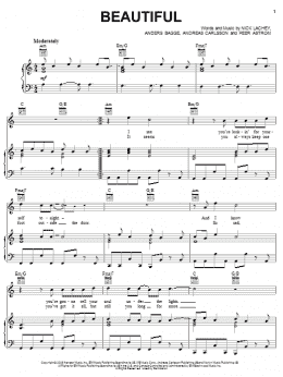 page one of Beautiful (Piano, Vocal & Guitar Chords (Right-Hand Melody))