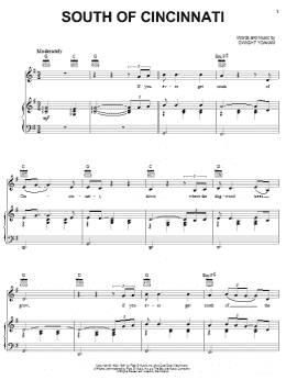 page one of South Of Cincinnati (Piano, Vocal & Guitar Chords (Right-Hand Melody))