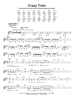 page one of Crazy Train (Easy Guitar)