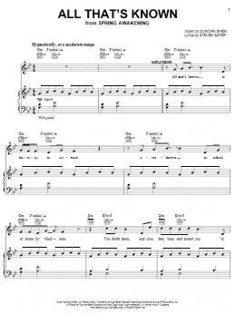 page one of All That's Known (Piano, Vocal & Guitar Chords (Right-Hand Melody))