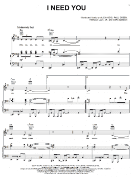 page one of I Need You (Piano, Vocal & Guitar Chords (Right-Hand Melody))